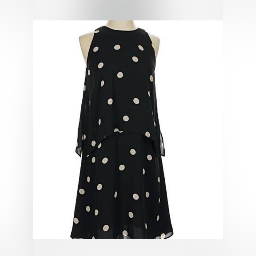 Ann Taylor Black Midi Dress with Cream Polka Dots NWT